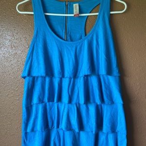No Boundaries Blue Ruffled Tank Top
